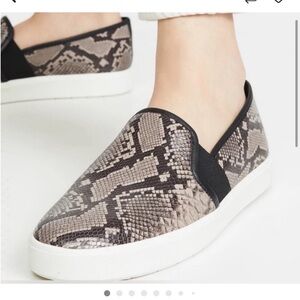Vince Snakeskin Slip-On Sneakers in Black and Brown/Taupe